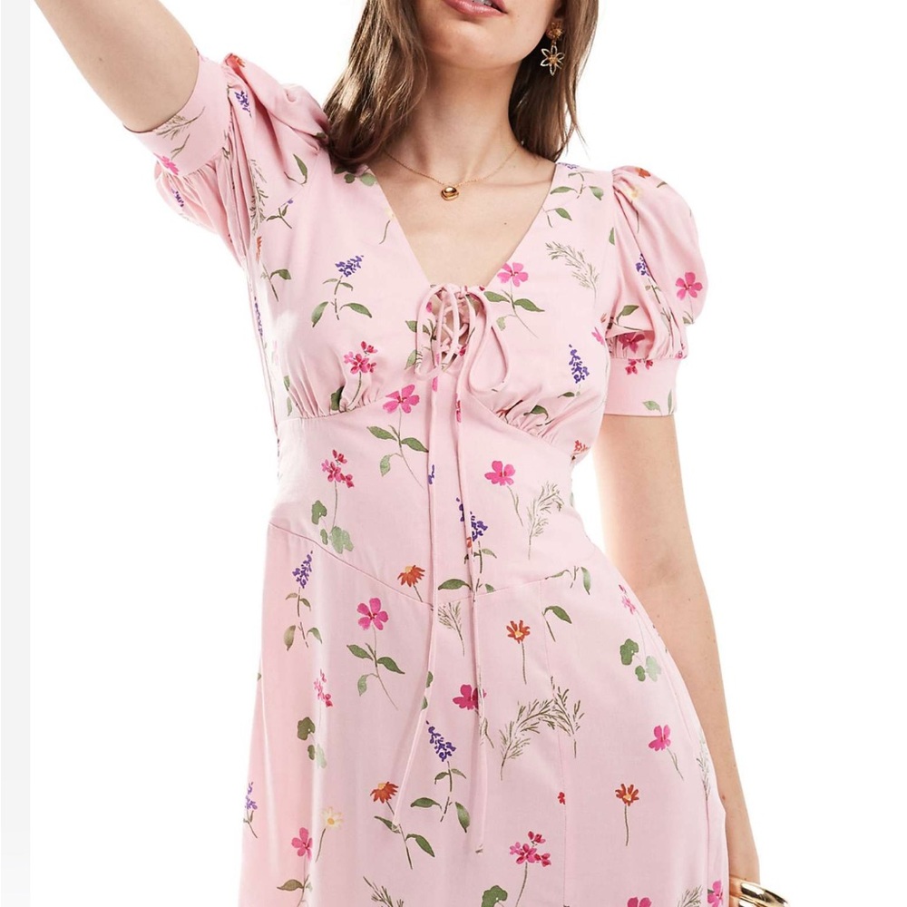 ASOS DESIGNS Floral Pink Puff Sleeve Dress small